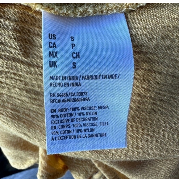 American Eagle lace up yellow mustard ruffles lightweight cotton blend top small - Picture 8 of 10